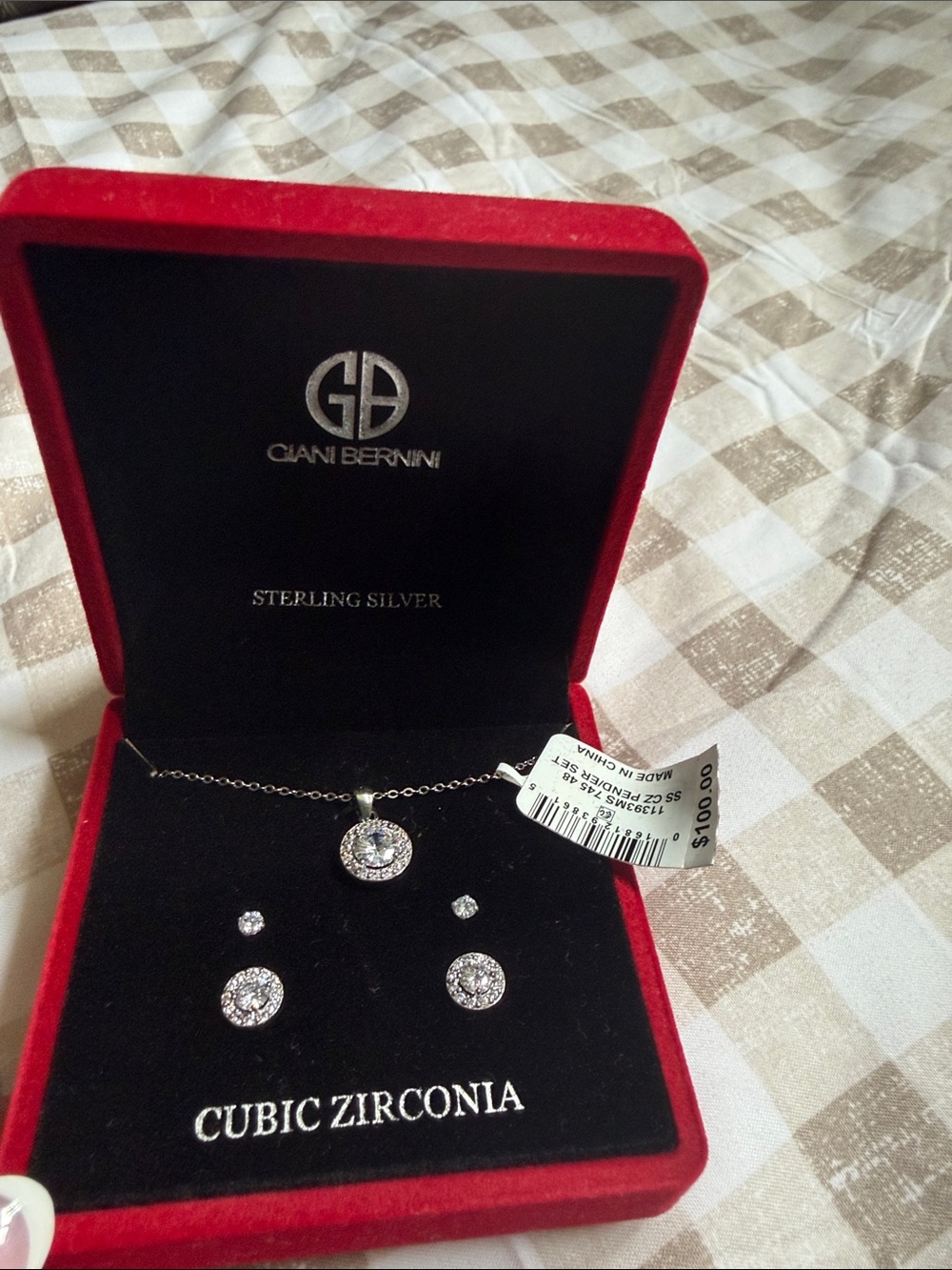 Giani Bernini Silver Cubic Zirconia Halo Pendant Necklace with Stud Earrings